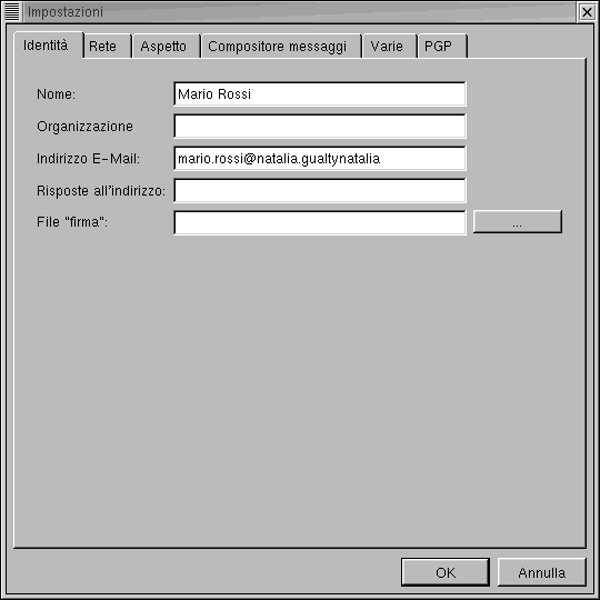 Kmail - Scheda Identità