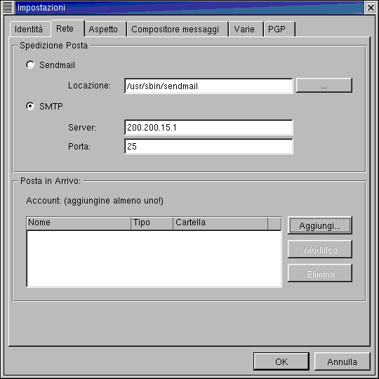 Kmail - Scheda Rete